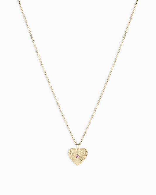 Pink Sapphire Vintage Heart Necklace || option::14K Solid Gold