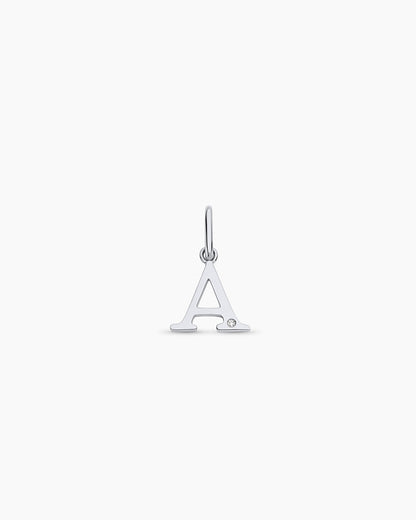 Diamond Vintage Alphabet Charm || option::14K Solid White Gold, A