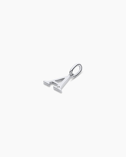 Diamond Vintage Alphabet Charm || option::14K Solid White Gold, A