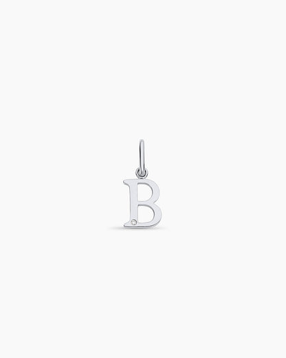 Diamond Vintage Alphabet Charm || option::14K Solid White Gold, B