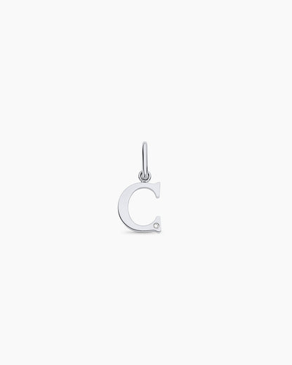 Diamond Vintage Alphabet Charm || option::14K Solid White Gold, C