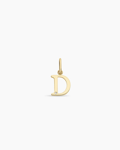 Diamond Vintage Alphabet Charm || option::14K Solid Gold, D
