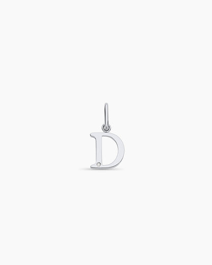 Diamond Vintage Alphabet Charm || option::14K Solid White Gold, D