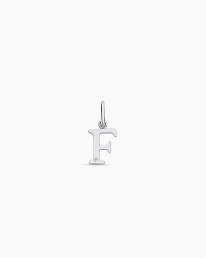 Diamond Vintage Alphabet Charm || option::14K Solid White Gold, F