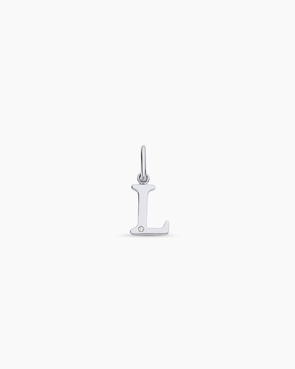 Diamond Vintage Alphabet Charm || option::14K Solid White Gold, L