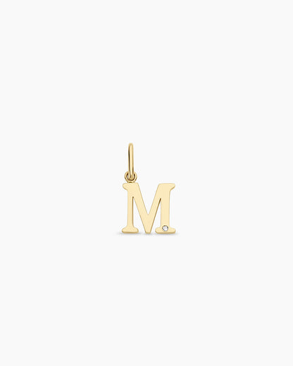 Diamond Vintage Alphabet Charm || option::14K Solid Gold, M