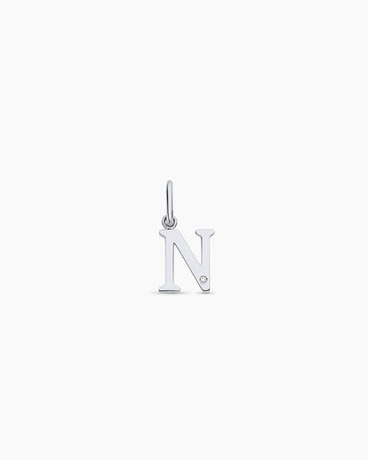 Diamond Vintage Alphabet Charm || option::14K Solid White Gold, N