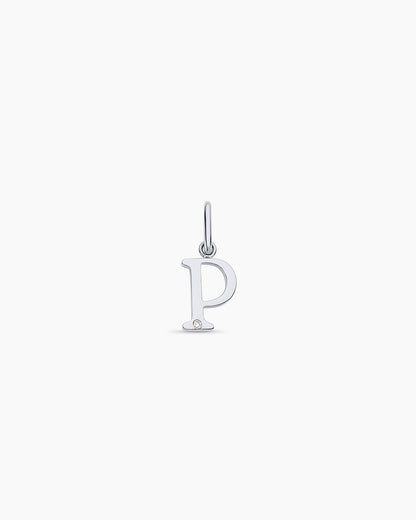 Diamond Vintage Alphabet Charm || option::14K Solid White Gold, P