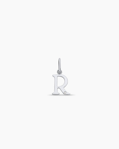 Diamond Vintage Alphabet Charm || option::14K Solid White Gold, R
