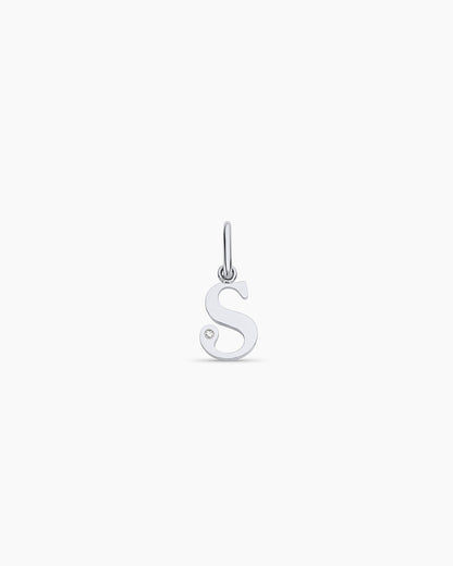 Diamond Vintage Alphabet Charm || option::14K Solid White Gold, S