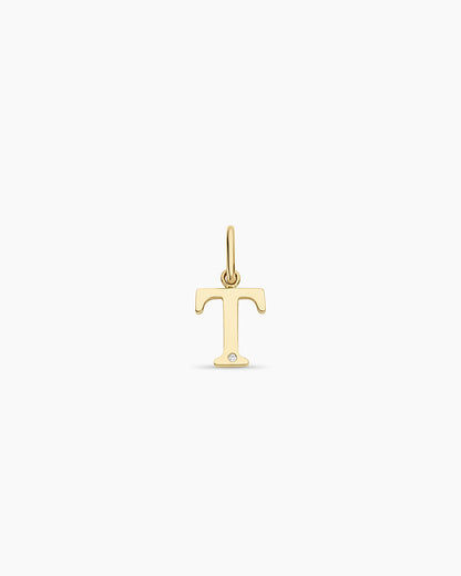 Diamond Vintage Alphabet Charm || option::14K Solid Gold, T