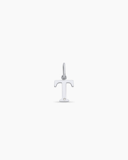 Diamond Vintage Alphabet Charm || option::14K Solid White Gold, T
