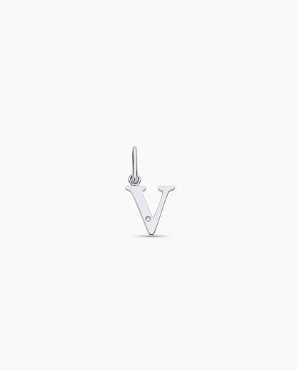 Diamond Vintage Alphabet Charm || option::14K Solid White Gold, V