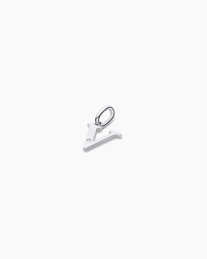Diamond Vintage Alphabet Charm || option::14K Solid White Gold, V