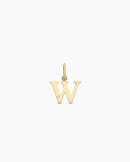 Diamond Vintage Alphabet Charm || option::14K Solid Gold, W