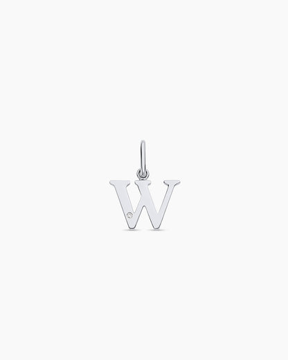 Diamond Vintage Alphabet Charm || option::14K Solid White Gold, W