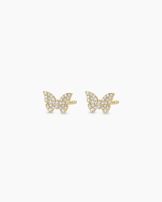 Diamond Butterfly Studs || option::14K Solid Gold