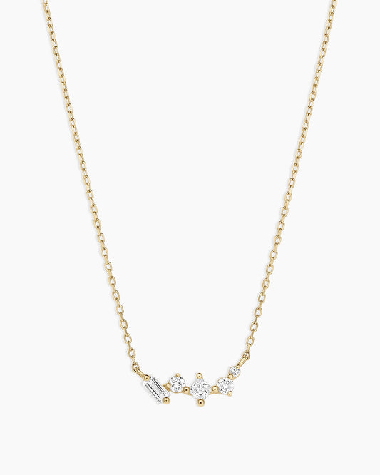 Diamond and White Sapphire Amara Cluster Necklace || option::14K Solid Gold