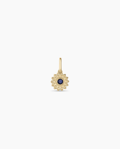 Sun Birthstone Charm || option::14K Solid Gold, Blue Sapphire - September