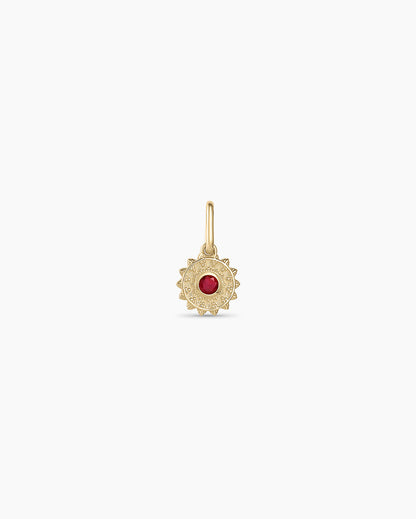 Sun Birthstone Charm || option::14K Solid Gold, Ruby - July