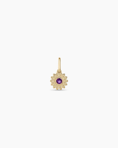 Sun Birthstone Charm || option::14K Solid Gold, Amethyst - February