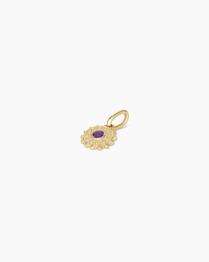 Sun Birthstone Charm || option::14K Solid Gold, Amethyst - February