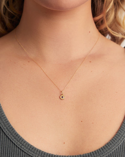 Sun Birthstone Charm || option::14K Solid Gold, Amethyst - February