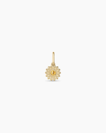Sun Birthstone Charm || option::14K Solid Gold, Citrine - November