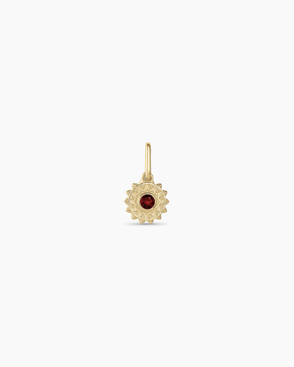 Sun Birthstone Charm || option::14K Solid Gold, Garnet - January