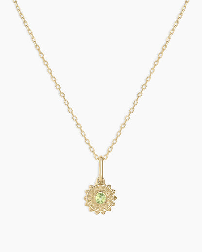 Sun Birthstone Charm Necklace || option::14K Solid Gold, Peridot - August