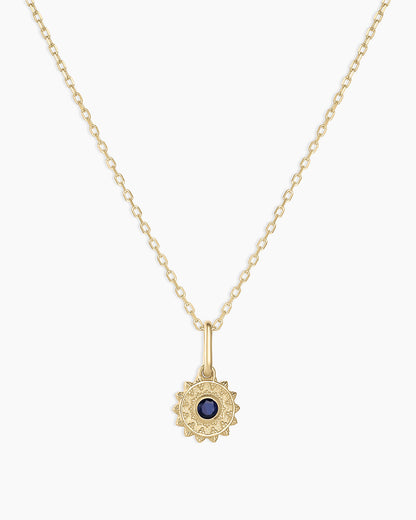 Sun Birthstone Charm Necklace || option::14K Solid Gold, Blue Sapphire - September