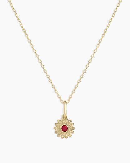 Sun Birthstone Charm Necklace || option::14K Solid Gold, Ruby - July