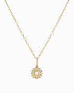 Sun Birthstone Charm Necklace || option::14K Solid Gold, Pearl - June