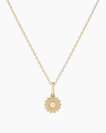 Sun Birthstone Charm Necklace || option::14K Solid Gold, Opal - October