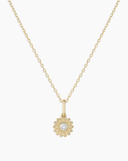 Sun Birthstone Charm Necklace || option::14K Solid Gold, White Topaz - April