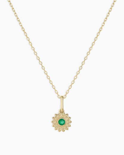 Sun Birthstone Charm Necklace || option::14K Solid Gold, Green Agate - May