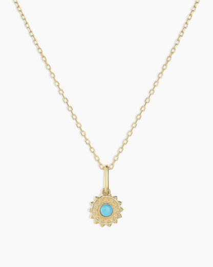 Sun Birthstone Charm Necklace || option::14K Solid Gold, Turquoise - December