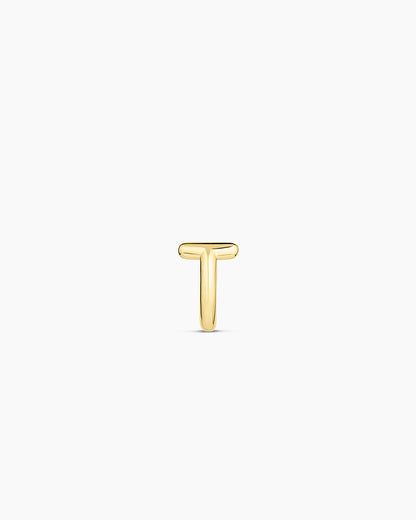 Alphabet Huggie || option::18K Gold Plated, T