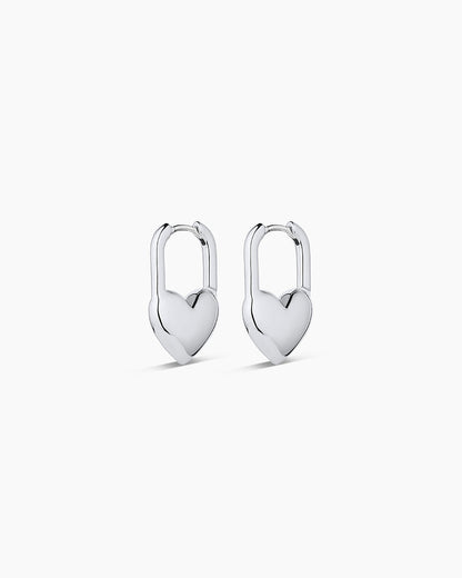 Heart Padlock Huggies || option::Silver Plated