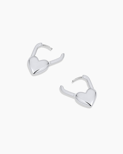 Heart Padlock Huggies || option::Silver Plated
