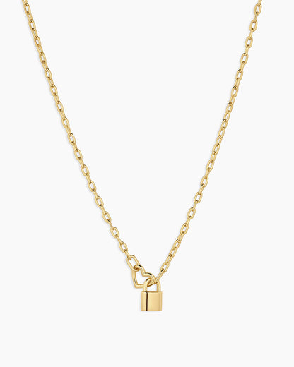 Heart Padlock Interlocking Necklace || option::18K Gold Plated