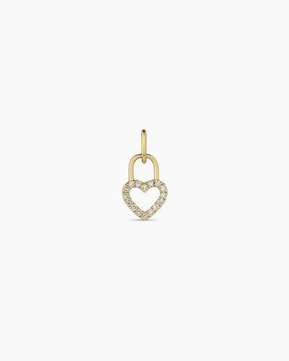 Diamond Heart Padlock Charm || option::14K Solid Gold