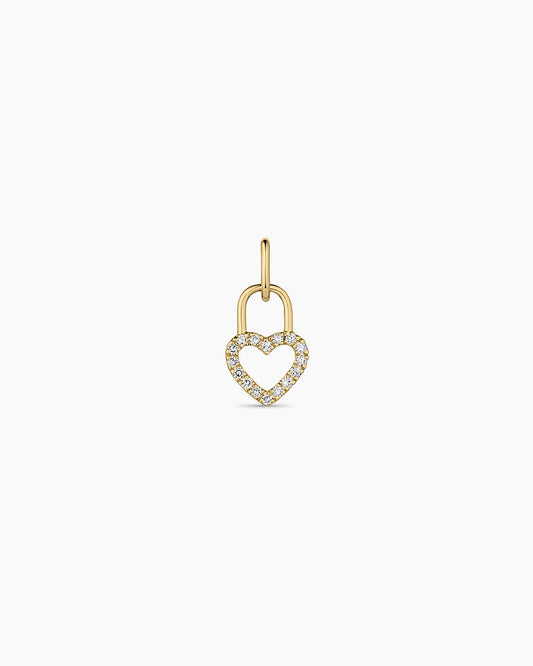 Diamond Heart Padlock Charm || option::14K Solid Gold