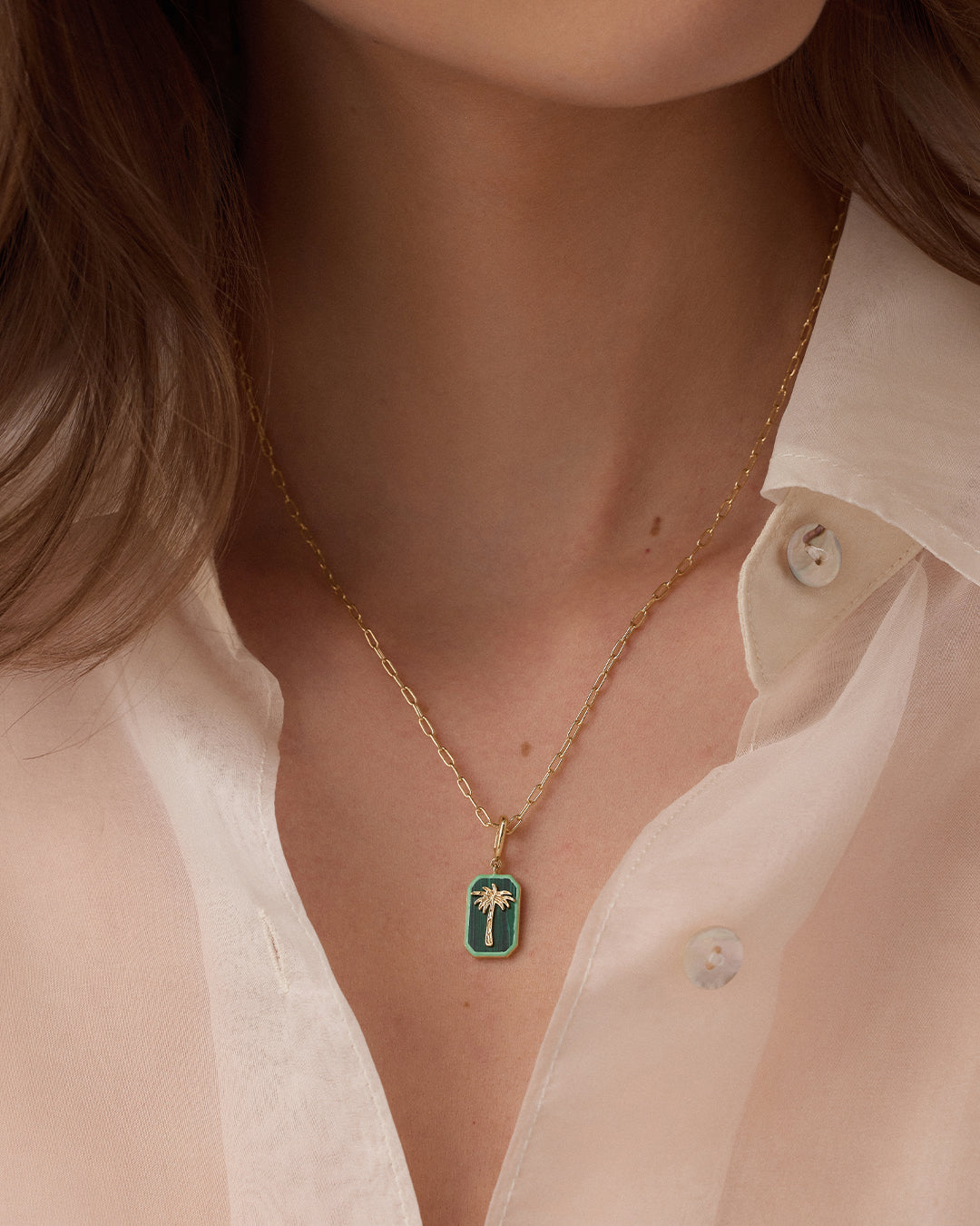 Power Gemstone Parker Charm Necklace Travel || option::18K Gold Plated