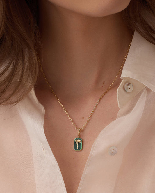 Power Gemstone Parker Charm Necklace Travel || option::18K Gold Plated