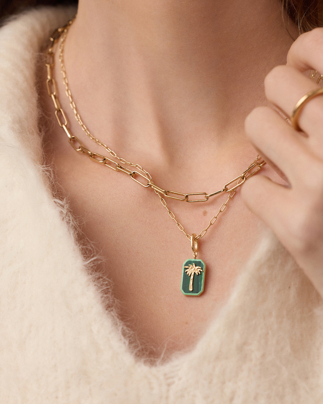 Power Gemstone Parker Charm Necklace Travel || option::18K Gold Plated