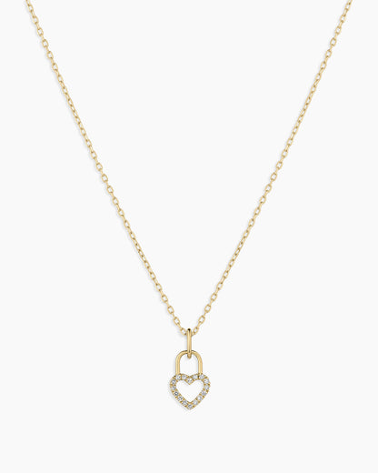 Diamond Heart Padlock Charm Necklace