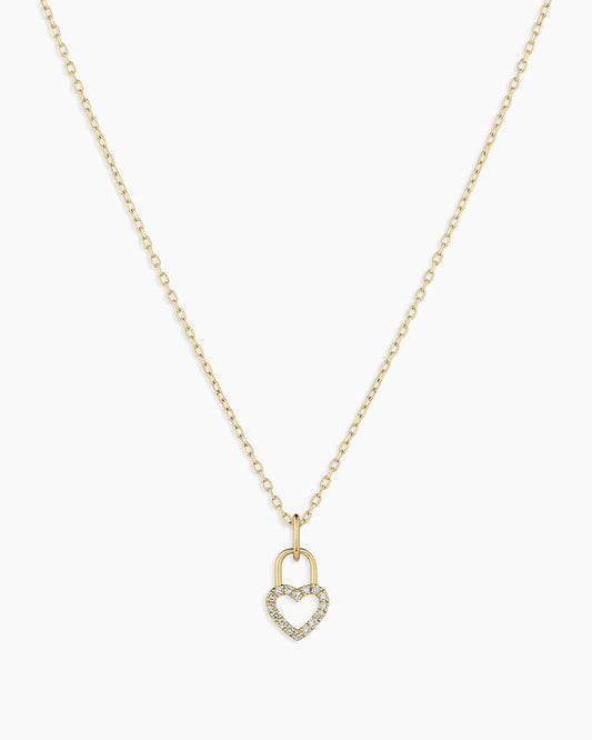 Diamond Heart Padlock Charm Necklace