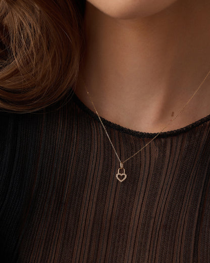 Diamond Heart Padlock Charm Necklace || option::14K Solid Gold