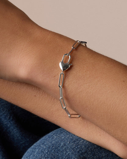 Heart Padlock Bracelet || option::Silver Plated